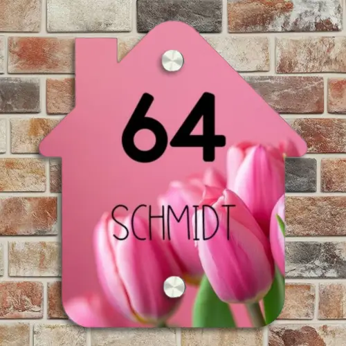 Roze tulpen - Modern Naambord Huisje klein -sfeer6