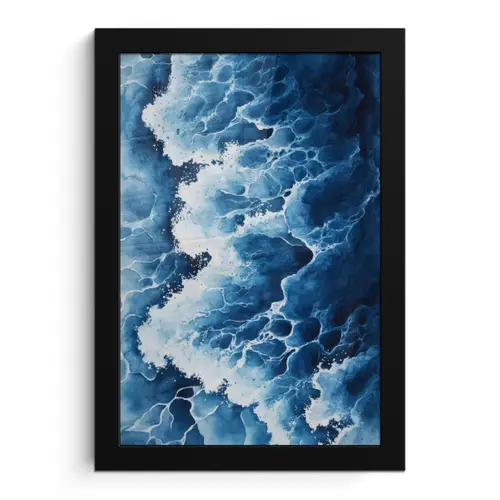 Golven - Blauw - Schuim fotolijst zwart zonder passe partout klein -3d