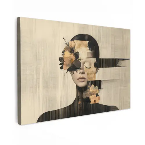 Gezicht - Bloemen - Zwart - Vrouw canvas 2cm klein -z3d
