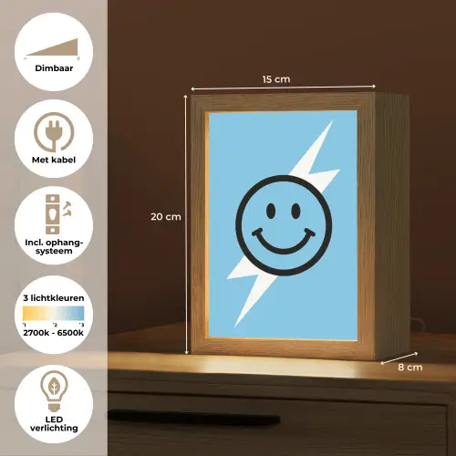 Smiley - Blauw - Bliksem Light Box met kabel (Kinderlampje) klein -USP_NL