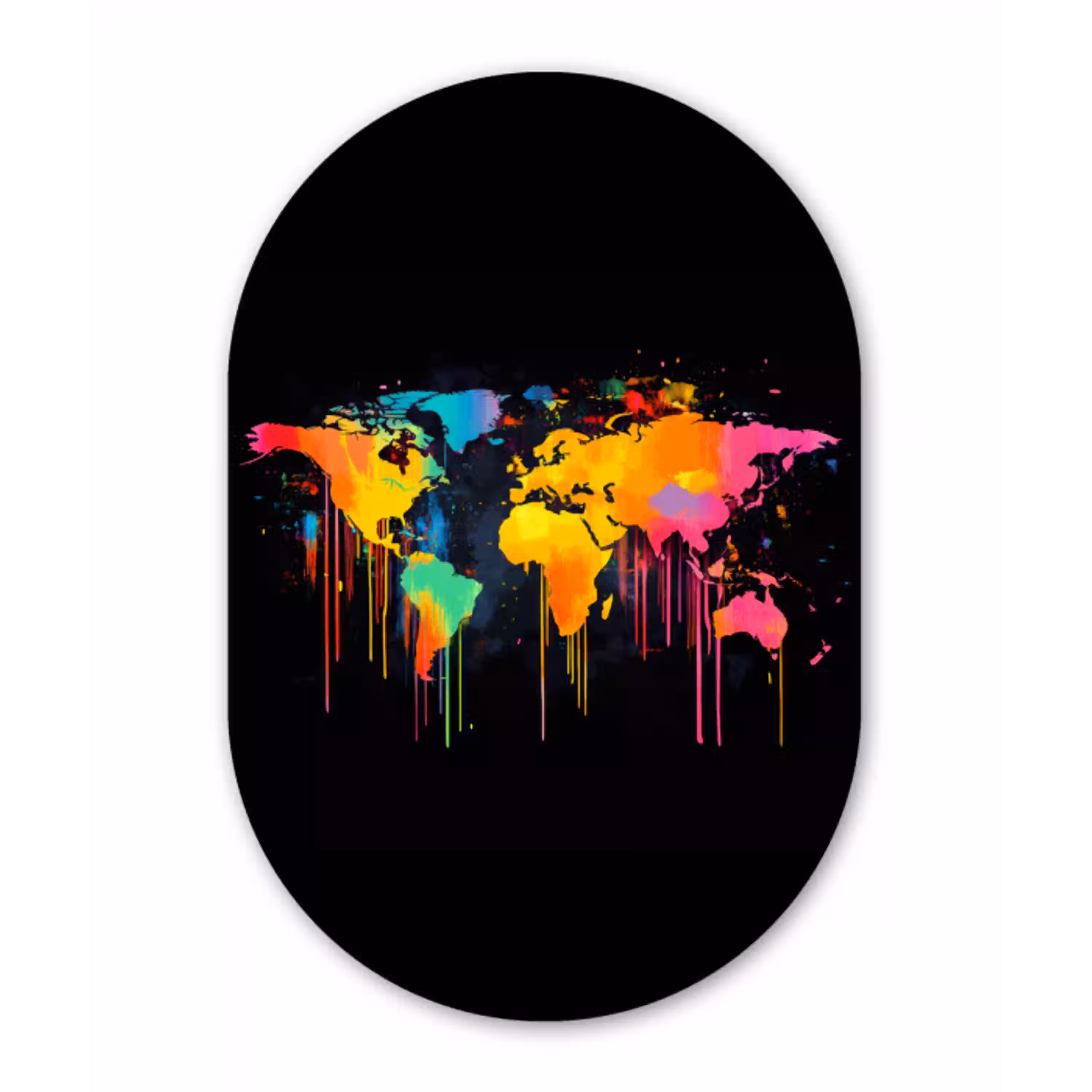 Wereldkaart - Verf - Kleurrijk - Graffiti - Wereld Wandcirkel Ovaal Glas middel -3d
