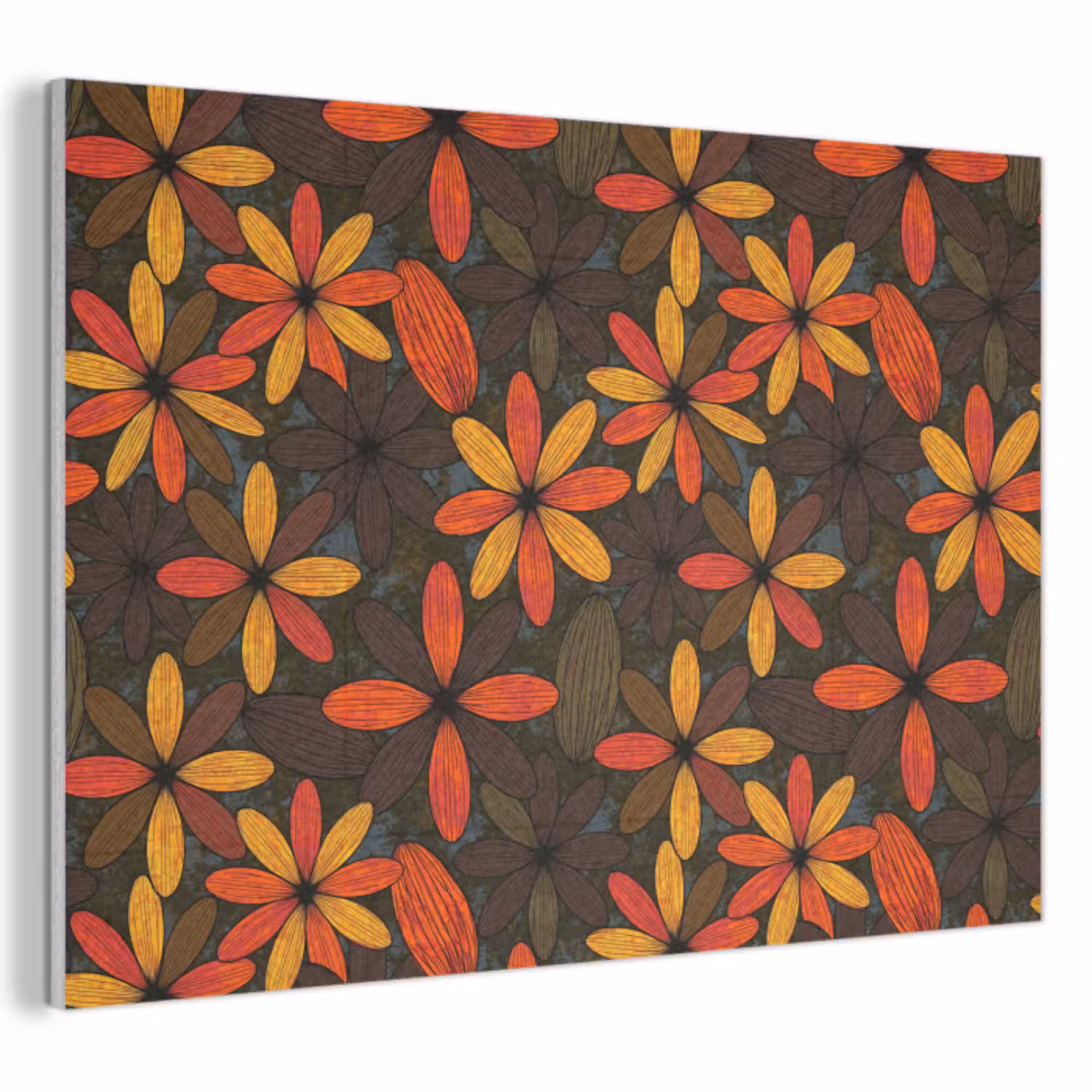 Oranje - Retro - Bloemen - Herfst PET vilt klein 837 -3d