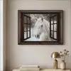 Doorkijk - Paard - Wit - Winterlandschap - Sneeuw Textielframe zwart klein -sfeer2