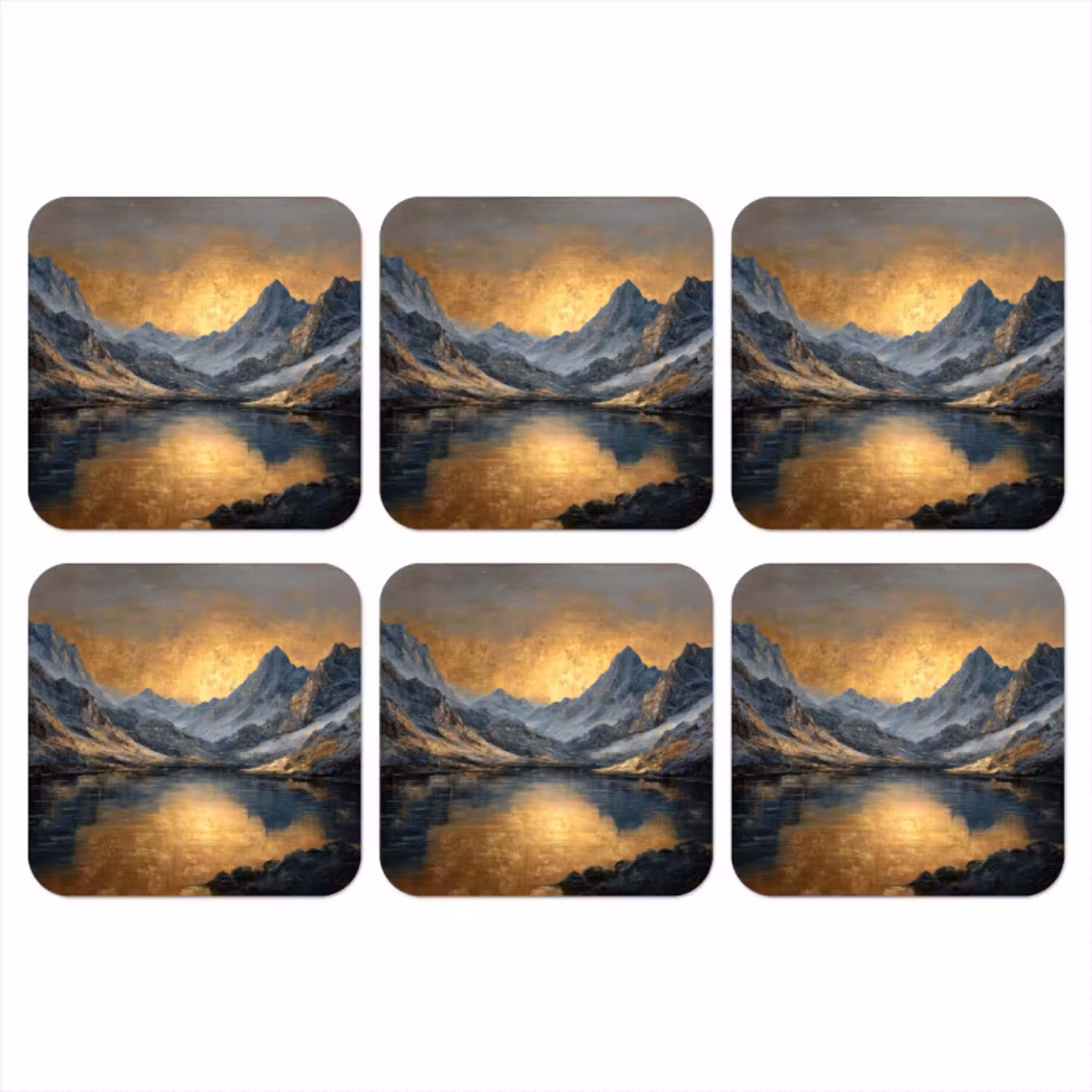 Berglandschap met Gouden Zonsondergang onderzetter kurk middel -3d
