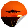 Zonsondergang - Vliegtuig - Oranje - Zon Wandcirkel behangsticker klein -3d