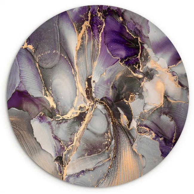 Goud - Paars - Marmer Wandcirkel kunststof plaat 5mm dik klein -3d
