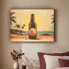 Bierfles - Zonsondergang - Palmbomen - Zee Textielframe zwart klein -sfeer1