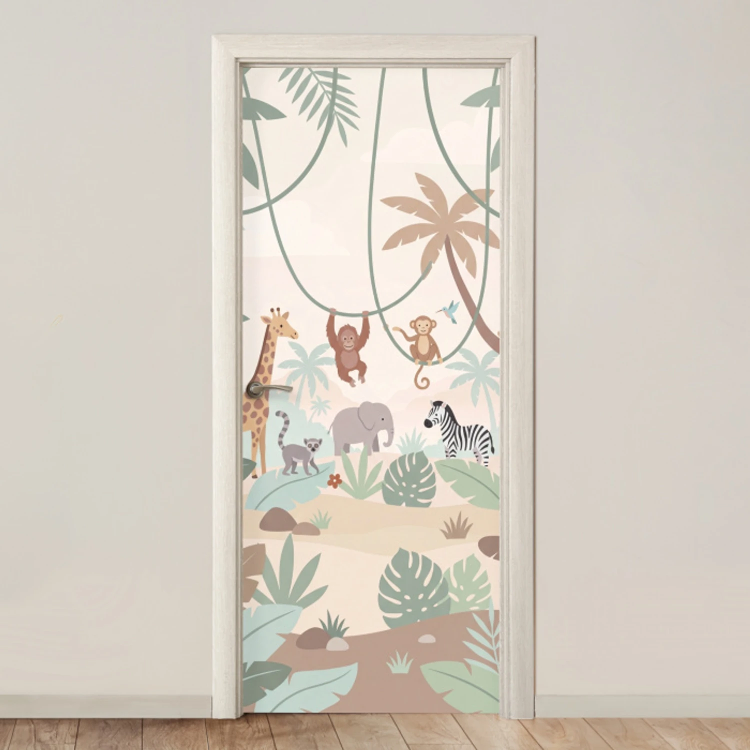 Jungle - Dieren - Groen deurposter klein -3d_beige