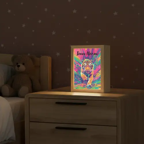 Tijger  - Wilde dieren - Kleurrijk - Verflook Light Box met kabel (Kinderlampje) klein -sfeer1_kind