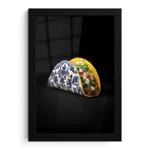Taco - Vlees - Salade - Delftsblauw - Motief fotolijst zwart zonder passe partout klein -3d