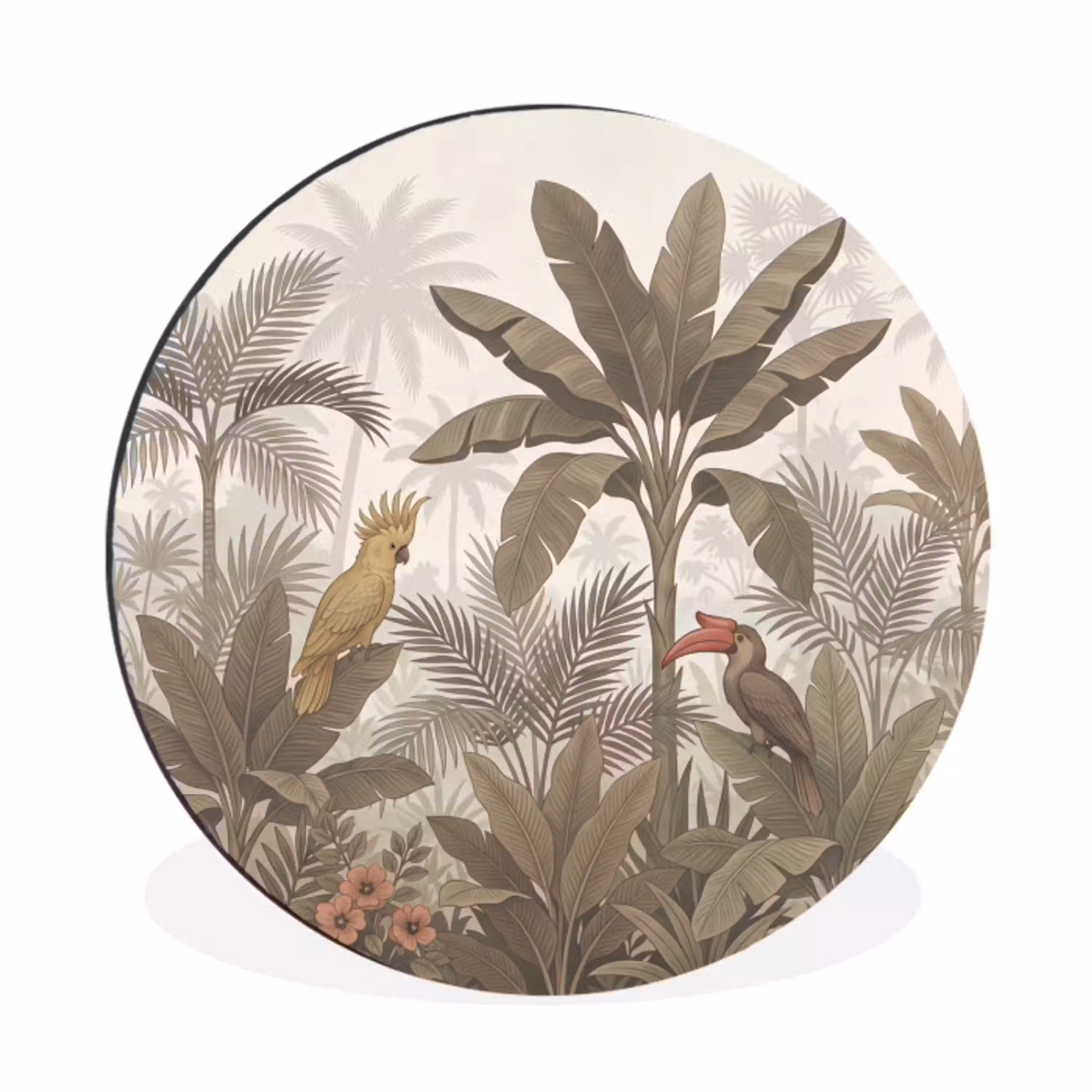 Vogel - Jungle - Tropisch - Illustratie - Groen Wandcirkel aluminium klein -3d