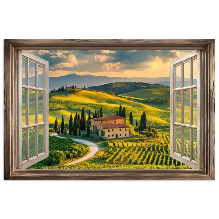 Doorkijk - Toscane - Uitzicht - Landschap - Zomer poster papier klein -3d