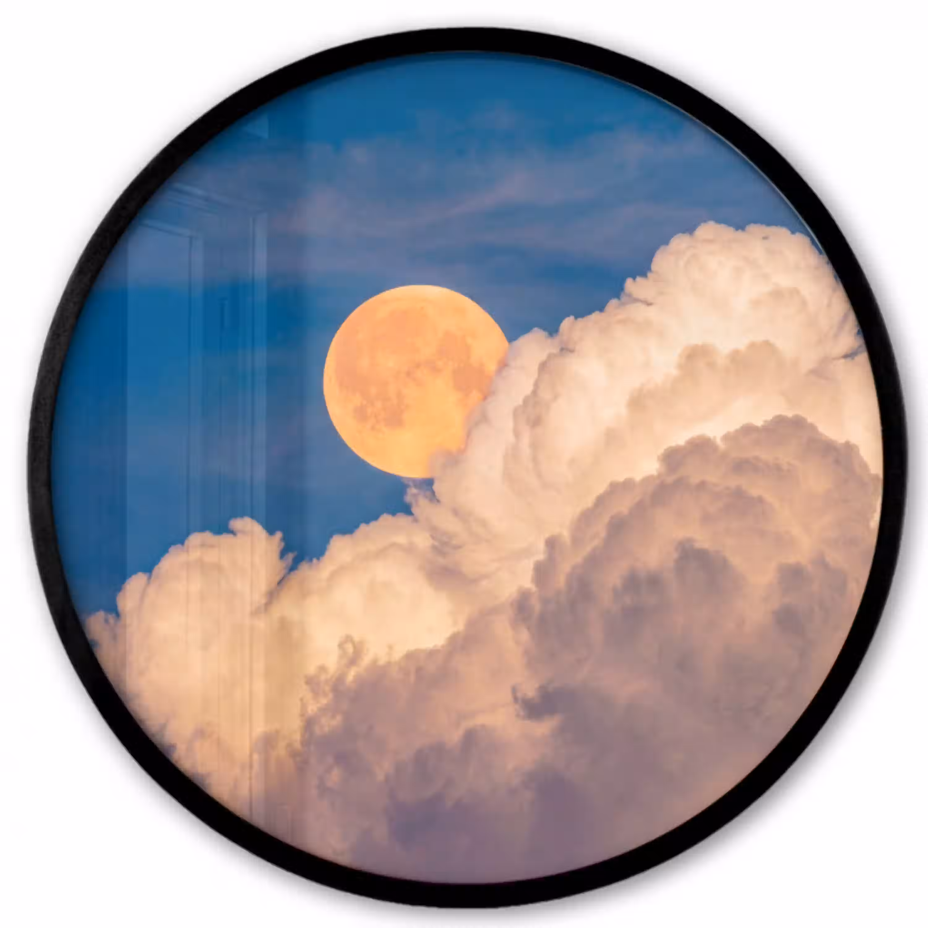 Maan - Wolken - Natuur - Oranje Fotolijst rond zonder passe partout klein -3d