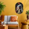 Meisje met de parel - Johannes Vermeer - Bloemen - Rood Wandcirkel Ovaal Forex klein -sfeer4