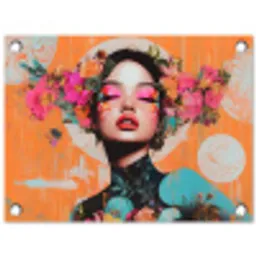Portret - Vrouw - Abstract - Bloemen tuinposter los doek klein -3d