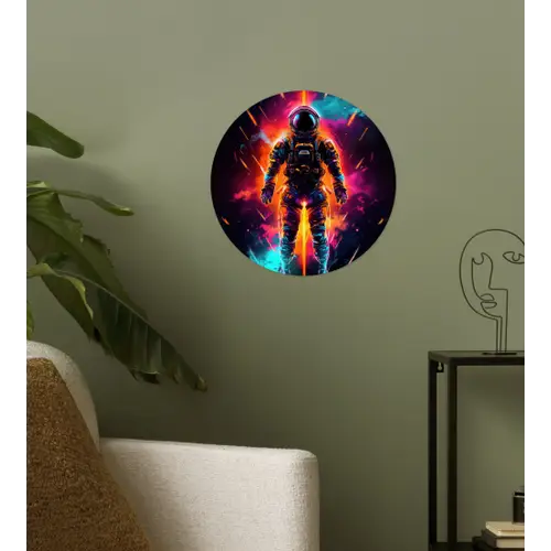Astronaut - Neon - Gaming - Ruimte Wandcirkel behangsticker klein -sfeer2