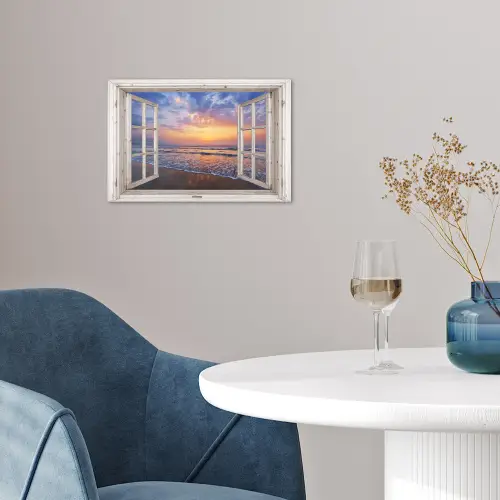 Doorkijk - Zee - Strand - Zonsondergang - Blauw poster papier klein -sfeer3