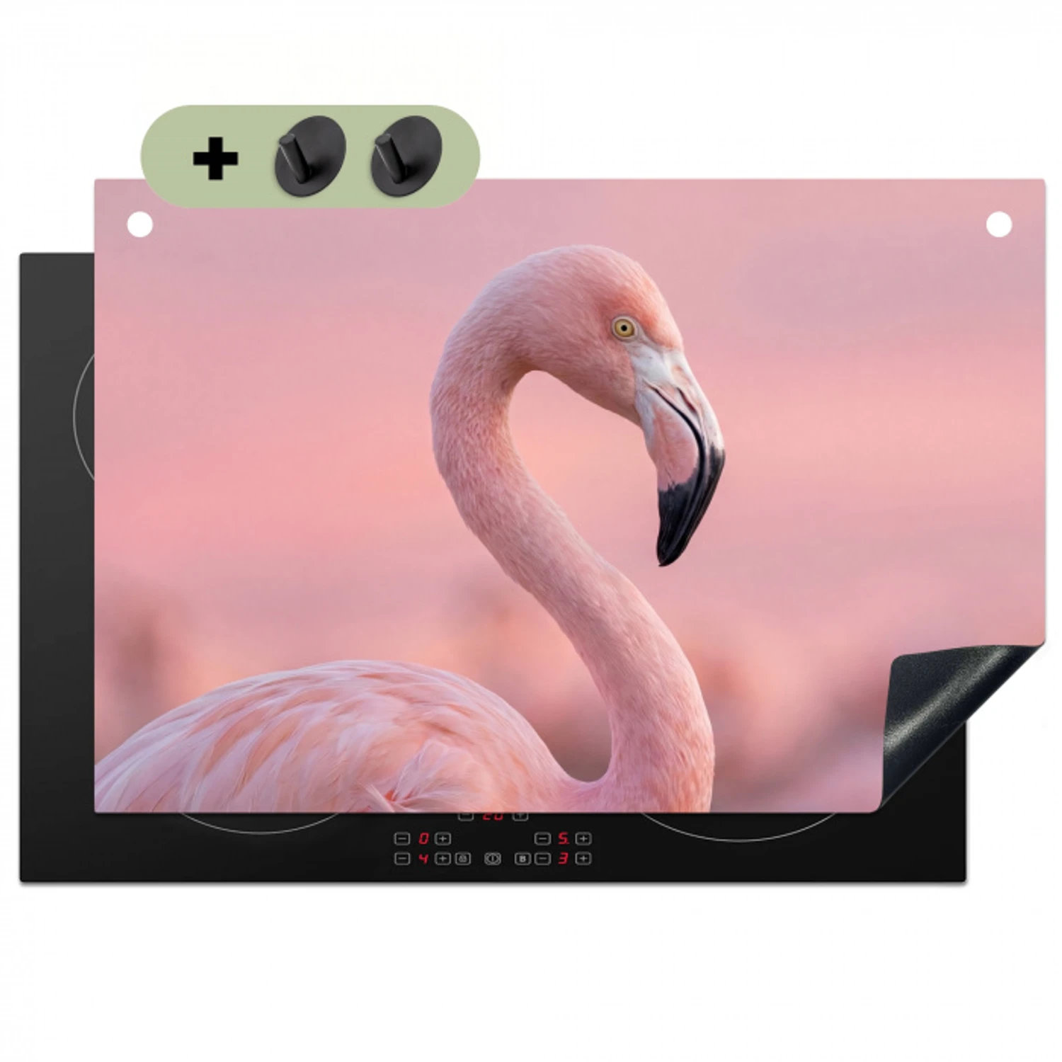 Flamingo - Portret - Roze Inductie beschemer met haakjes klein -3d
