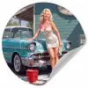 Auto - Vrouw - Groen Wandcirkel behangsticker klein -3d
