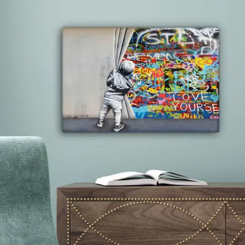 Graffiti - Illusie - Jongen - Street art canvas 2cm klein -sfeer4