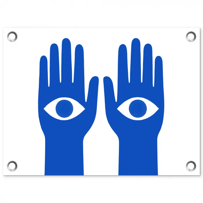 Handen - Twee - Ogen - Blauw tuinposter los doek klein -3d
