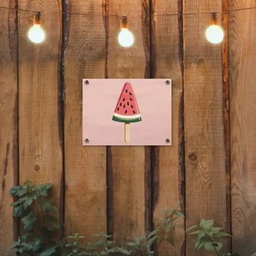 Watermeloen - Ijsje - Pitjes - Rood tuinposter los doek klein -sfeer1