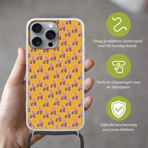 Geel - Rolschaatsen - Patroon Hoesje iPhone 16 Pro Max met koord klein 804 -sfeer2_NL