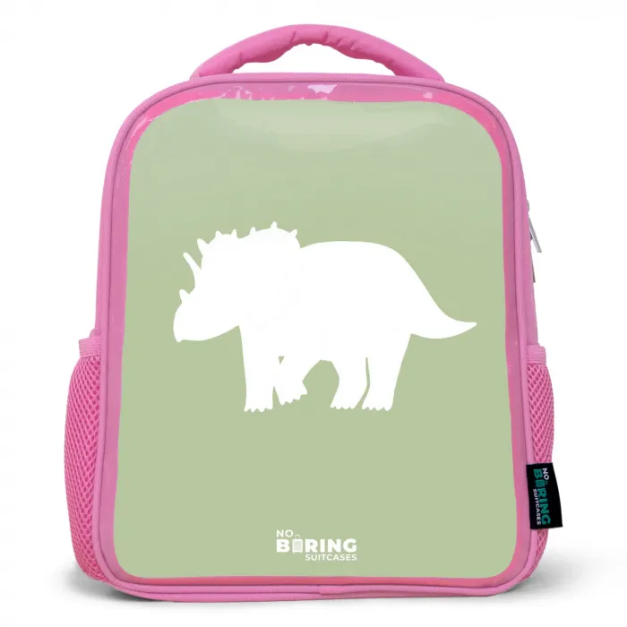 Groen met Triceratops dino Kinderrugzak - Roze middel -3d