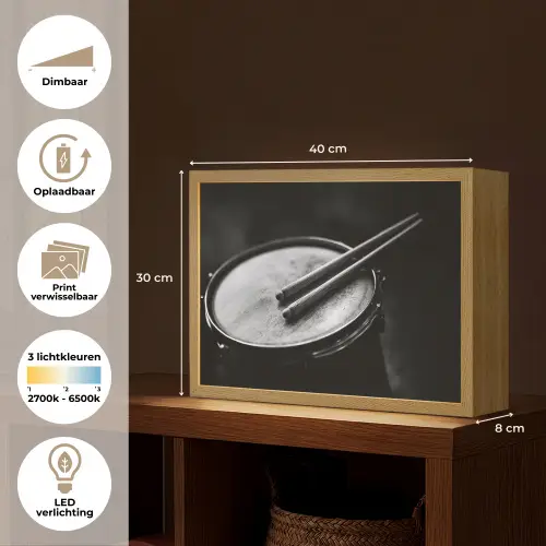 Trommel - Close-up - Drumstokken - Zwart Light Box met batterij (Wandlamp) middel -USP_websiteoverzichtNL