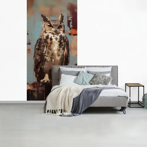 Geschilderd - Abstract - Uil - Bruin fotobehang vinyl groot -slaapkamer