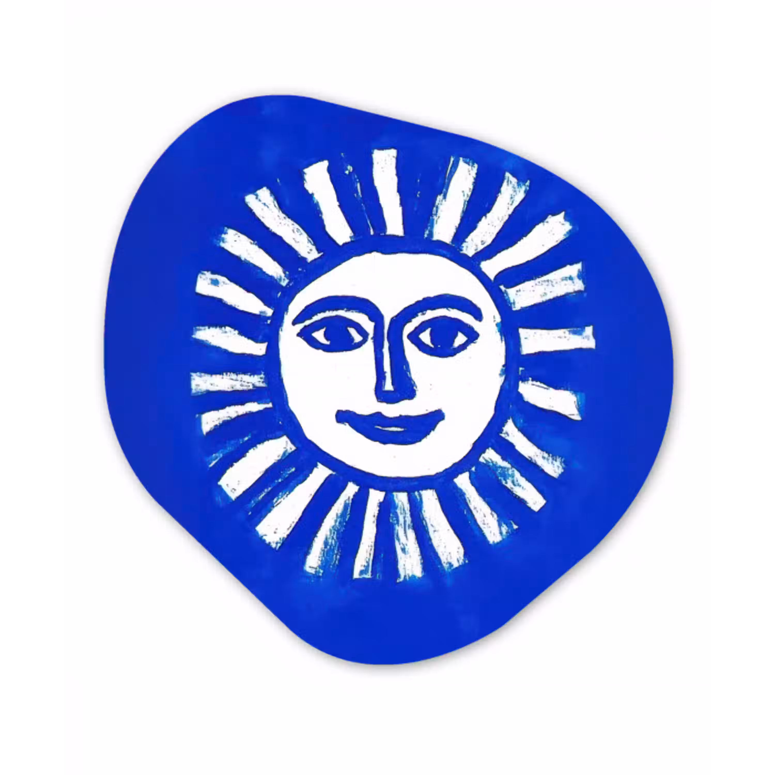 Zon - Gezicht - Penseelstructuur - Blauw Wandcirkel Organisch Plexiglas middel -3d