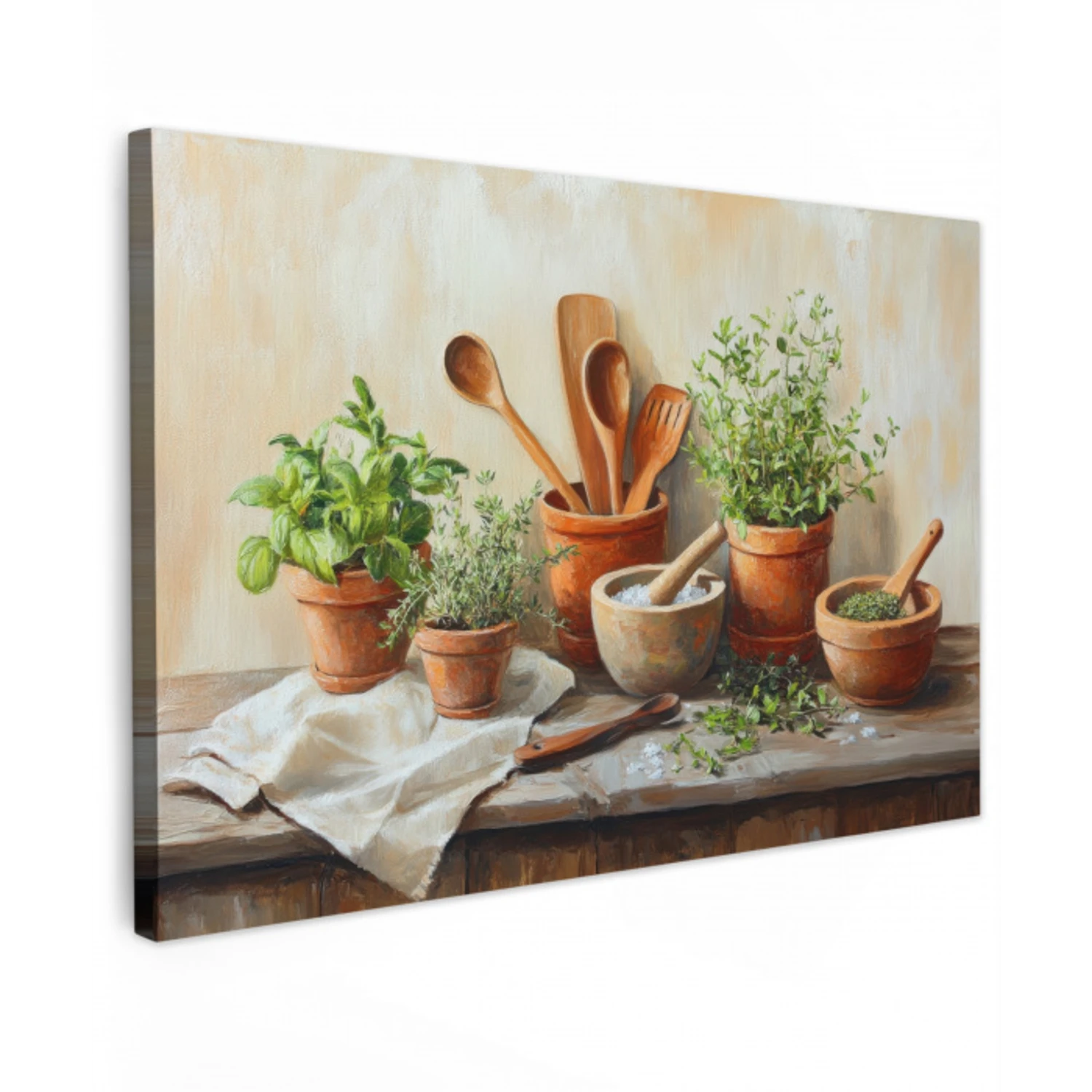 Potten - Kruiden - Hout Tuinposter op houten frame 2 cm dik klein -3d