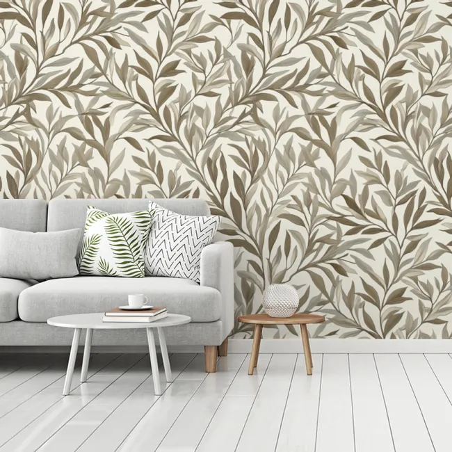 Behang - Takken - Botanisch - Taupe