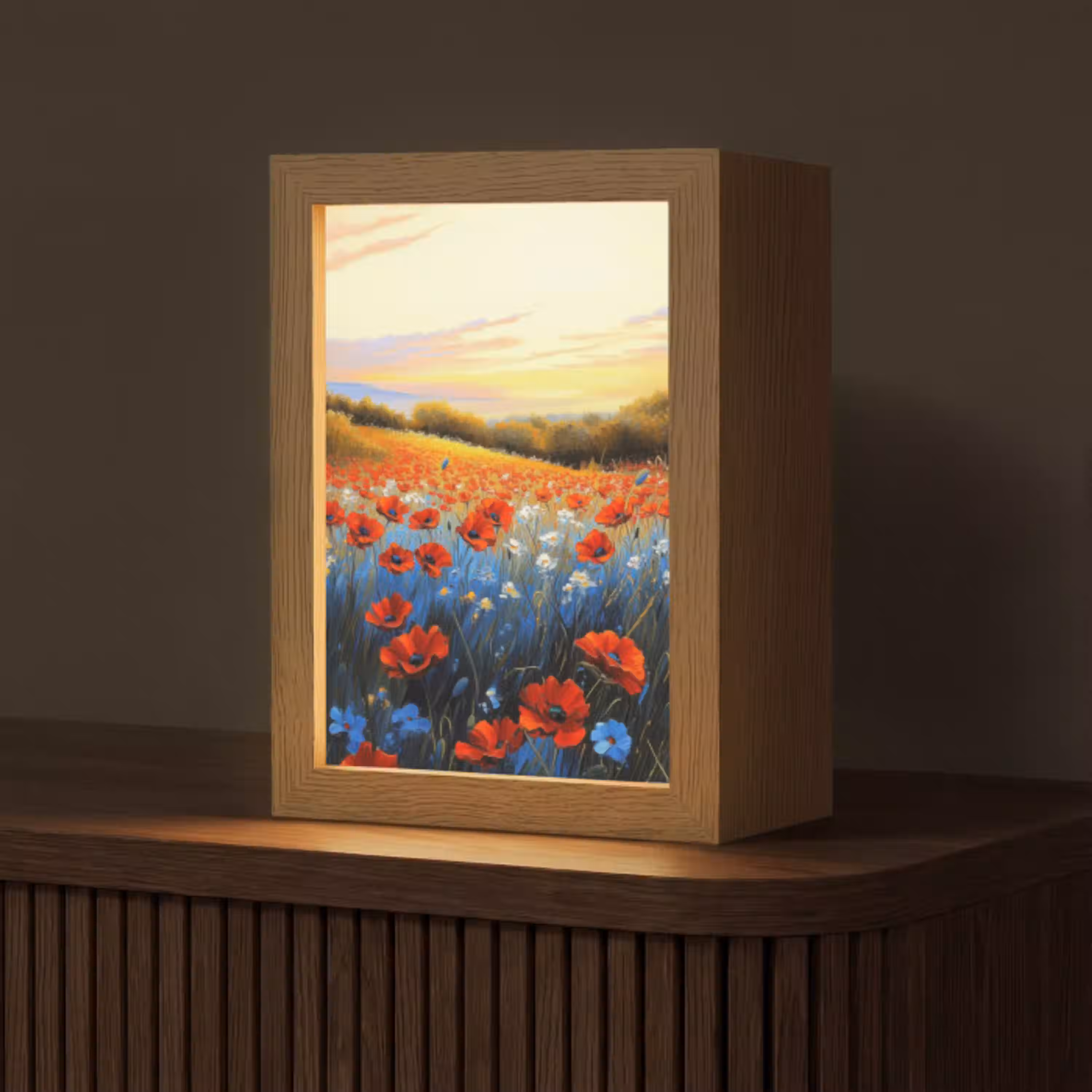 Klaproos - Bloemenveld - Kleurrijk Light Box met kabel (Tafellamp) klein -z3d_website