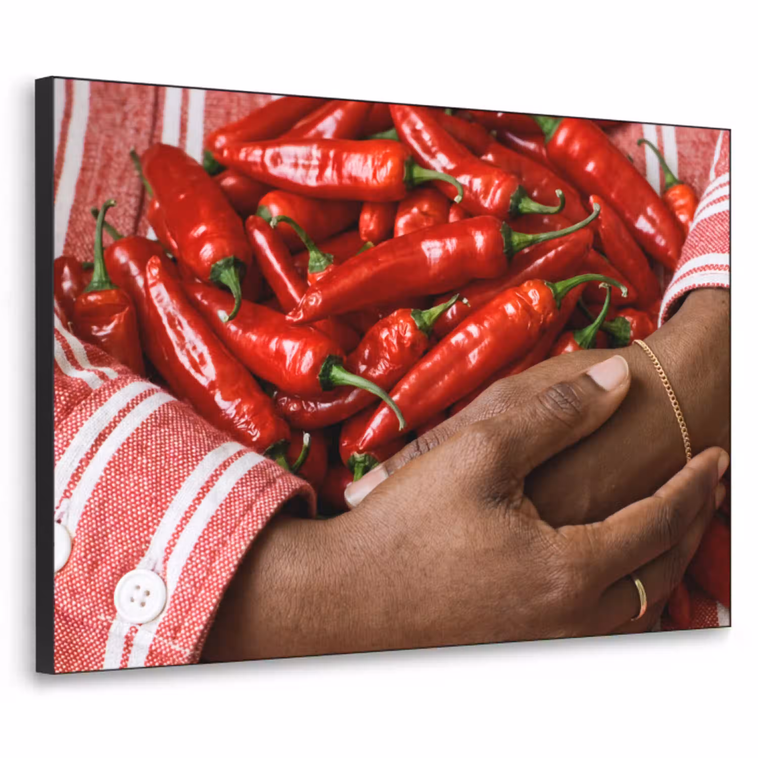 Chilipepers - Rood - Handen Textielframe zwart klein -3d