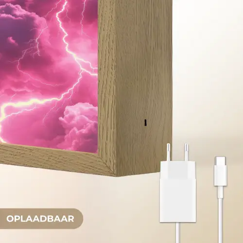 Roze - Onweer - Wolken Light Box met batterij (Wandlamp) middel 907 -USP_websiteoplaadbaarNL