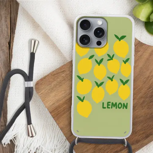 Citroenen - Blaadjes - Geel - Patroon Hoesje iPhone 16 Pro Max met koord klein -sfeer4