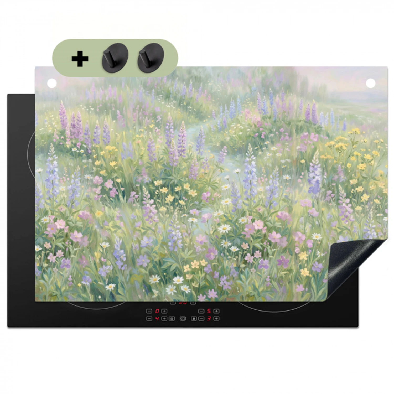 Bloemenveld - Heuvels - Kleurrijk Inductie beschemer met haakjes klein -3d