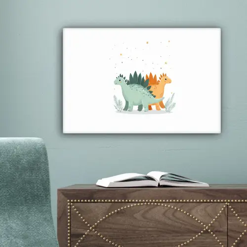 Planten - Sterren - Dinosaurussen - Oranje canvas 2cm klein -sfeer4