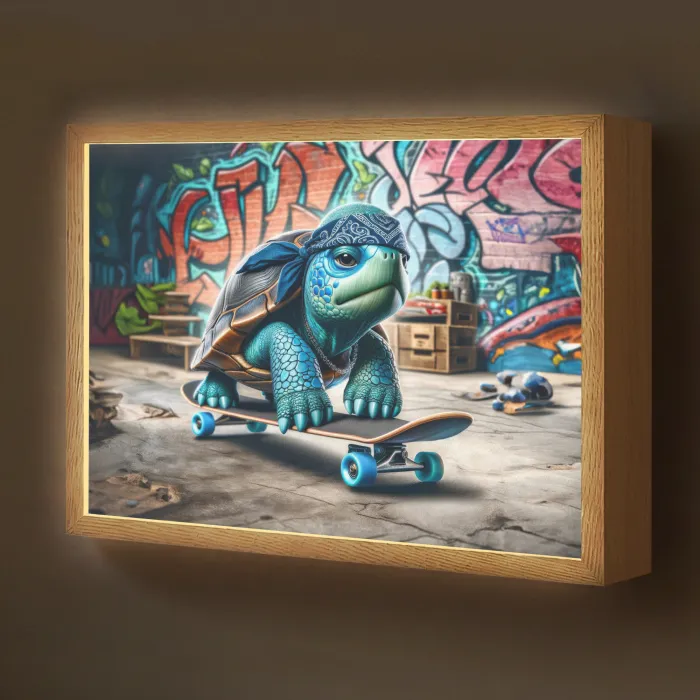 Schildpad - Graffiti - Skateboard - Jongens Light Box met batterij (Wandlamp kind) middel -z3d_website