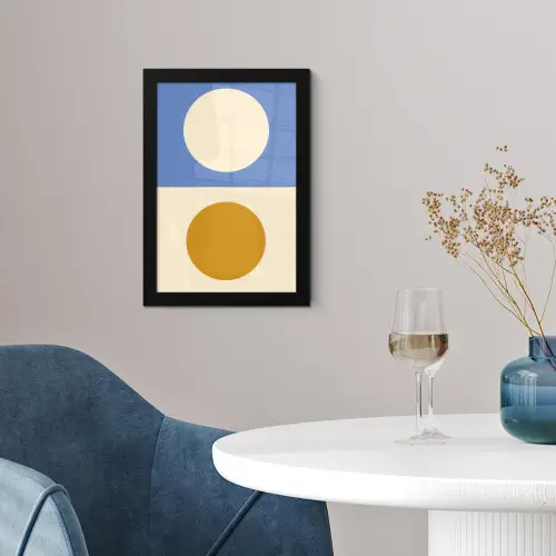 Cirkels - Symmetrisch - Wit - Blauw- Geel fotolijst zwart zonder passe partout klein -sfeer4