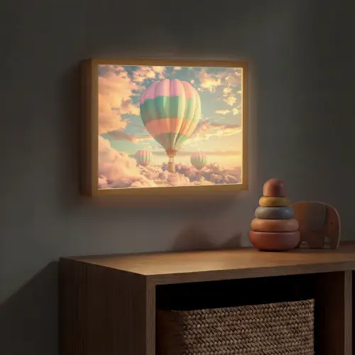 Luchtballon - Dromen - Wolken - Lucht Light Box met batterij (Wandlamp kind) middel -sfeer5_kind