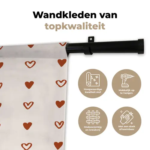 Crème - Rood - Hartjes - Patroon Wandkleed katoen klein 269 -sfeer2