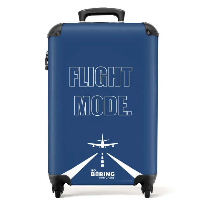Blauwe achtergrond met vliegtuig en tekst Flight Mode NBS - Handbagage koffer - Kinderen Unisex middel -productfoto_recht