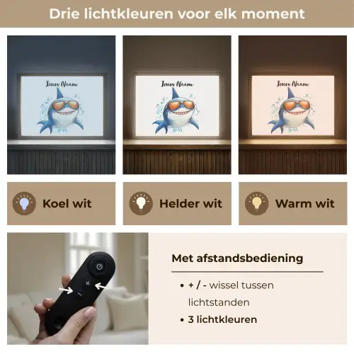 Haai - Zonnebril - Blauw - Water Light Box met batterij (Wandlamp kind) middel -USP_lichtkleurNL