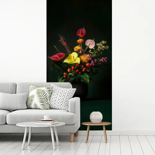 Bloemen - Vaas - Zwart fotobehang vinyl groot -woonkamer