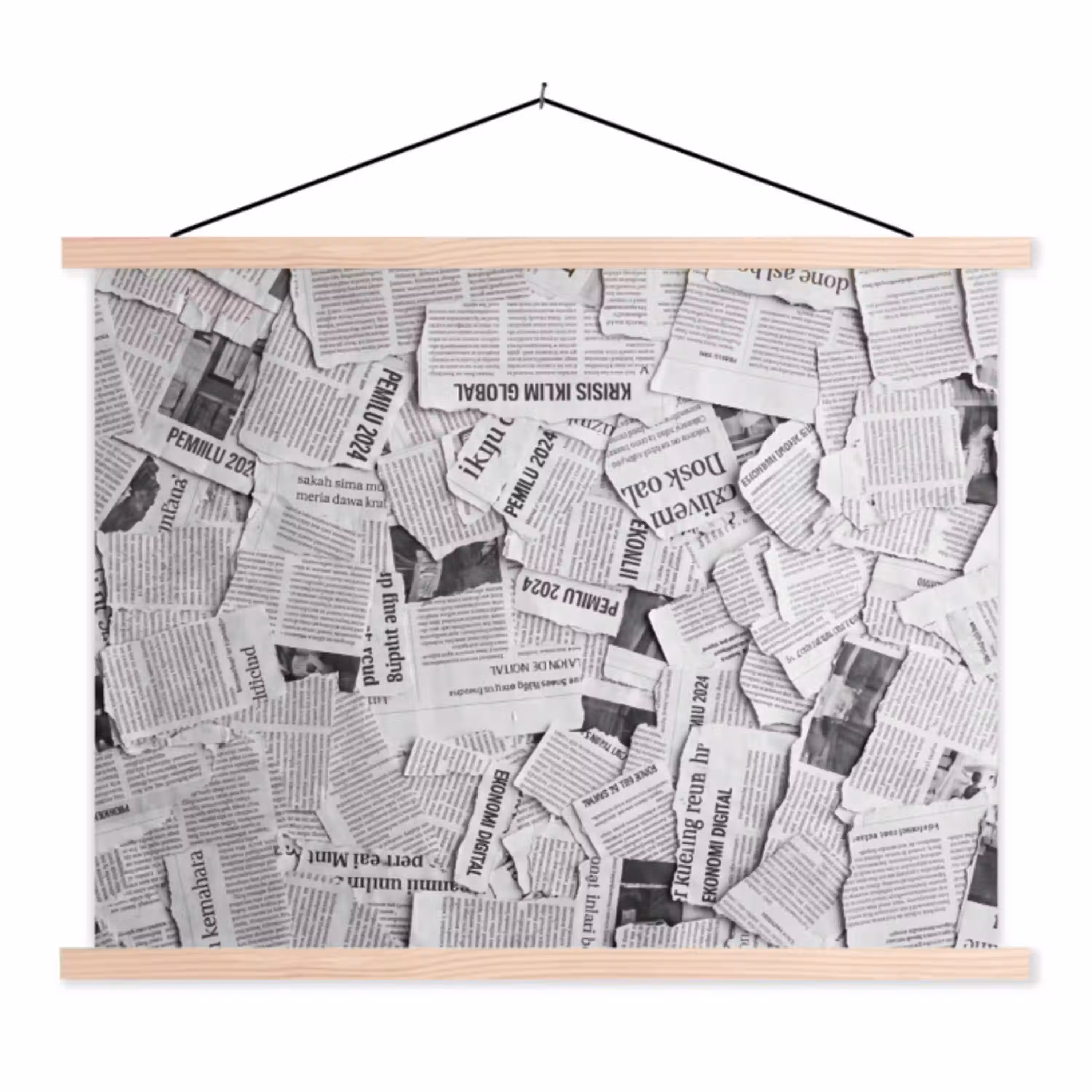 Krant - Versnipperd - Textuur - Zwart-wit - Abstract textielposter latten blank klein -3d