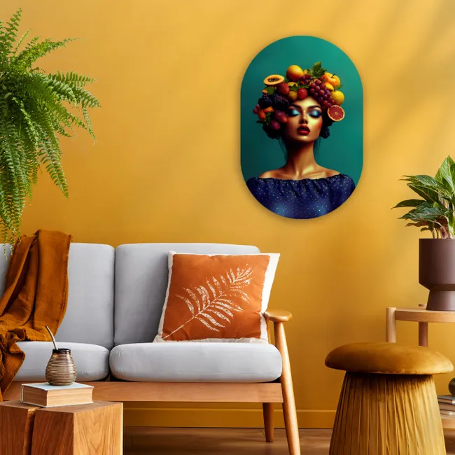Vrouw - Hoodtooi - Tropisch - Fruit - Druiven Wandcirkel Ovaal Forex klein -sfeer4