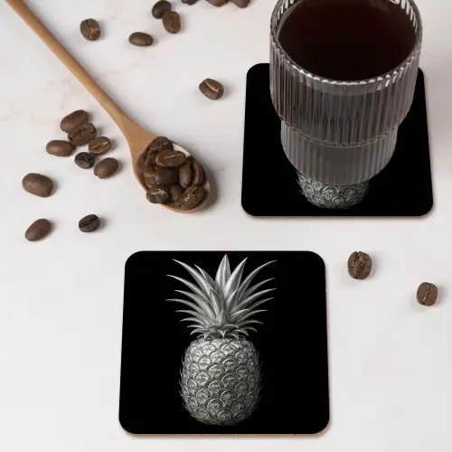 Ananas - Gedetailleerd - Bladeren onderzetter kurk middel -sfeer2