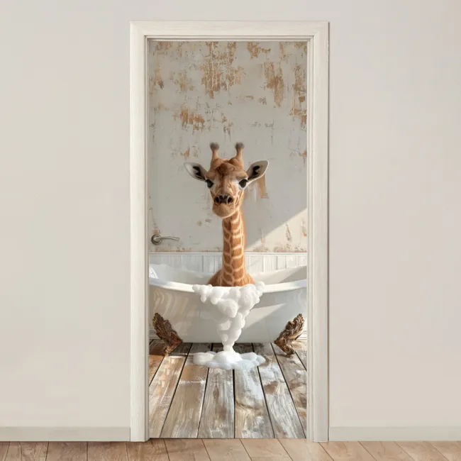 Door sticker - Giraffe - Bathtub - Vintage - Animals
